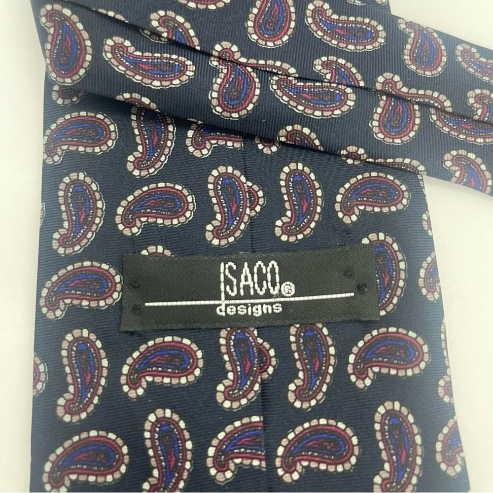 ISACO Navy Gray Burgundy Paisley Necktie Office Career
